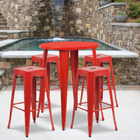 Flash Furniture CH-51090BH-4-30SQST-RED-GG 30" Round Bar Table Set in Red