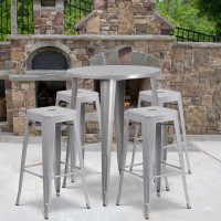 Flash Furniture CH-51090BH-4-30SQST-SIL-GG 30" Round Bar Table Set in Silver