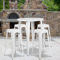 Flash Furniture CH-51090BH-4-30SQST-WH-GG 30" Round Bar Table Set in White