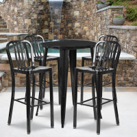 Flash Furniture CH-51090BH-4-30VRT-BK-GG 30" Round Metal Bar Table Set in Black