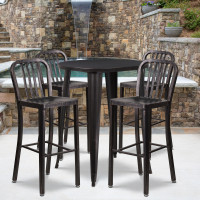 Flash Furniture CH-51090BH-4-30VRT-BQ-GG 30"Round Metal Bar Table Set in Antique