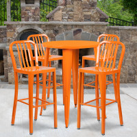 Flash Furniture CH-51090BH-4-30VRT-OR-GG 30" Round Metal Bar Table Set in Orange