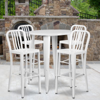 Flash Furniture CH-51090BH-4-30VRT-WH-GG 30" Round Metal Bar Table Set in White