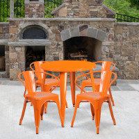Flash Furniture CH-51090TH-4-18ARM-OR-GG 30" Round Metal Table Set with Arm Chairs in Orange