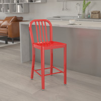 Flash Furniture CH-61200-24-RED-GG 24" Metal Stool with Back in Red