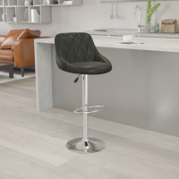 Flash Furniture Contemporary Black Vinyl Bucket Seat Adjustable Height Bar Stool with Chrome Base CH-82028A-BK-GG