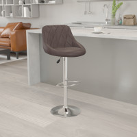 Flash Furniture Contemporary Brown Vinyl Bucket Seat Adjustable Height Bar Stool with Chrome Base CH-82028A-BRN-GG
