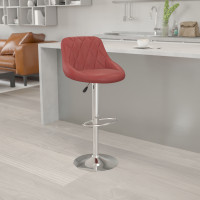 Flash Furniture Contemporary Burgundy Vinyl Bucket Seat Adjustable Height Bar Stool with Chrome Base CH-82028A-BURG-GG