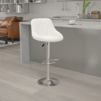 Flash Furniture Contemporary White Vinyl Bucket Seat Adjustable Height Bar Stool with Chrome Base CH-82028A-WH-GG