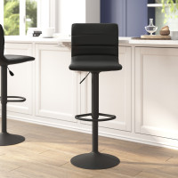 Flash Furniture CH-92023-1-BKBK-GG Vincent Modern Black Vinyl Adjustable Bar Stool with Back, Counter Height Swivel Stool with Black Pedestal Base
