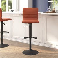 Flash Furniture CH-92023-1-BRBK-GG Vincent Modern Cognac Vinyl Adjustable Bar Stool with Back, Counter Height Swivel Stool with Black Pedestal Base