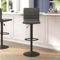 Flash Furniture CH-92023-1-GYBK-GG Vincent Modern Gray Vinyl Adjustable Bar Stool with Back, Counter Height Swivel Stool with Black Pedestal Base