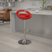 Flash Furniture Contemporary Red Plastic Adjustable Height Bar Stool with Chrome Base CH-TC3-1062-RED-GG