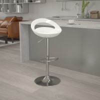 Flash Furniture Contemporary White Plastic Adjustable Height Bar Stool with Chrome Base CH-TC3-1062-WH-GG