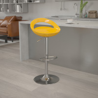 Flash Furniture Contemporary Yellow Plastic Adjustable Height Bar Stool with Chrome Base CH-TC3-1062-YEL-GG