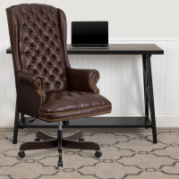 Flash Furniture CI-360-BRN-GG High Back Traditional Tufted Brown Leather Executive Office Chair