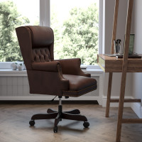 Flash Furniture CI-J600-BRN-GG High Back Traditional Tufted Brown Leather Executive Office Chair