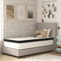 Flash Furniture CL-FR231-12-T-GG Capri Comfortable Sleep Firm 12 Inch CertiPUR-US Certified Hybrid Pocket Spring Mattress, Extra Firm Feel, Durable Support, Twin Mattress in a Box