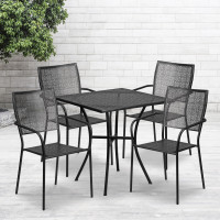 Flash Furniture CO-28SQ-02CHR4-BK-GG 28'' Square Black Indoor-Outdoor Steel Patio Table Set with 4 Square Back Chairs 