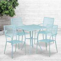 Flash Furniture CO-28SQ-02CHR4-SKY-GG 28" Square Table Set with 4 Square Back Chairs in Blue
