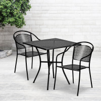 Flash Furniture CO-28SQ-03CHR2-BK-GG 28'' Square Black Indoor-Outdoor Steel Patio Table Set with 2 Round Back Chairs 