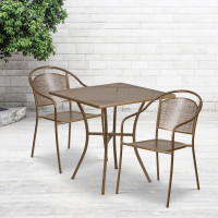 Flash Furniture CO-28SQ-03CHR2-GD-GG 28" Square Table Set with 2 Round Back Chairs in Gold