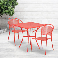 Flash Furniture CO-28SQ-03CHR2-RED-GG 28" Square Table Set with 2 Round Back Chairs in Coral