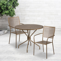 Flash Furniture CO-35RD-02CHR2-GD-GG 35.25" Round Table Set with 2 Square Back Chairs in Gold