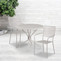 Flash Furniture CO-35RD-02CHR2-SIL-GG 35.25" Round Table Set with 2 Square Back Chairs in Gray