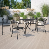 Flash Furniture CO-35RD-03CHR4-BK-GG 35.25'' Round Black Indoor-Outdoor Steel Patio Table Set with 4 Round Back Chairs 
