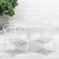 Flash Furniture CO-35RD-03CHR4-WH-GG 35.25" Round Table Set with 4 Round Back Chairs in White