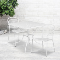 Flash Furniture CO-35SQ-03CHR2-WH-GG 35.5" Square Table Set with 2 Round Back Chairs in White