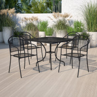 Flash Furniture CO-35SQ-03CHR4-BK-GG 35.5'' Square Black Indoor-Outdoor Steel Patio Table Set with 4 Round Back Chairs 