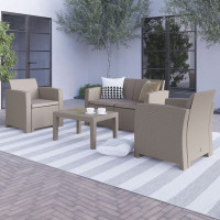 Flash Furniture DAD-SF-112T-CRC-GG 4 Piece Outdoor Faux Rattan Chair, Loveseat and Table Set in Light Gray 