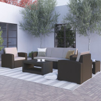 Flash Furniture DAD-SF-113RS-CBN-GG 5 Piece Outdoor Faux Rattan Chair, Sofa and Table Set in Chocolate Brown