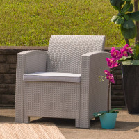 Flash Furniture DAD-SF2-1-GG Light Gray Faux Rattan Chair with All-Weather Light Gray Cushion 