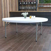 Flash Furniture 72'' Round Granite White Plastic Folding Table DAD-YCZ-180R-GW-GG
