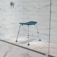 Flash Furniture DC-HY3410L-NV-GG HERCULES Series Tool-Free and Quick Assembly, 300 Lb. Capacity, Adjustable Navy Bath & Shower Chair with Non-slip Feet