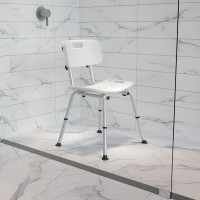 Flash Furniture DC-HY3500L-WH-GG HERCULES Series Tool-Free and Quick Assembly, 300 Lb. Capacity, Adjustable White Bath & Shower Chair with Back