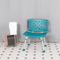 Flash Furniture DC-HY3501L-TL-GG HERCULES Series Tool-Free and Quick Assembly, 300 Lb. Capacity, Adjustable Teal Bath & Shower Chair with Extra Large Back