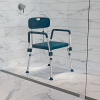 Flash Furniture DC-HY3523L-NV-GG HERCULES Series 300 Lb. Capacity Adjustable Navy Bath & Shower Chair with Quick Release Back & Arms