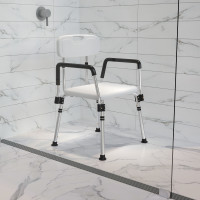 Flash Furniture DC-HY3523L-WH-GG HERCULES Series 300 Lb. Capacity Adjustable White Bath & Shower Chair with Quick Release Back & Arms
