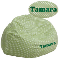Flash Furniture DG-BEAN-LARGE-DOT-GRN-TXTEMB-GG Personalized Oversized Green Dot Bean Bag Chair for Kids and Adults