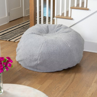 Flash Furniture DG-BEAN-LARGE-SHERPA-GY-GG Duncan Large Gray Faux Sherpa Refillable Bean Bag Chair for Kids and Teens