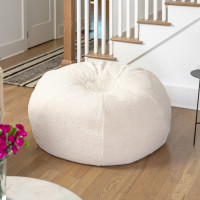 Flash Furniture DG-BEAN-LARGE-SHERPA-NAT-GG Duncan Large Natural Faux Sherpa Refillable Bean Bag Chair for Kids and Teens