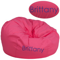 Flash Furniture DG-BEAN-LARGE-SOLID-HTPK-TXTEMB-GG Personalized Oversized Solid Hot Pink Bean Bag Chair for Kids and Adults