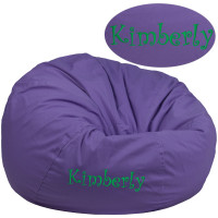Flash Furniture DG-BEAN-LARGE-SOLID-PUR-TXTEMB-GG Personalized Oversized Solid Purple Bean Bag Chair for Kids and Adults