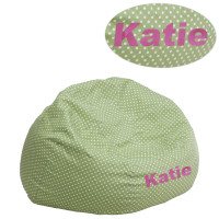 Flash Furniture DG-BEAN-SMALL-DOT-GRN-TXTEMB-GG Personalized Small Green Dot Bean Bag Chair for Kids and Teens