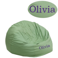 Flash Furniture DG-BEAN-SMALL-SOLID-GRN-TXTEMB-GG Personalized Small Solid Green Bean Bag Chair for Kids and Teens
