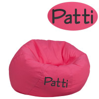 Flash Furniture DG-BEAN-SMALL-SOLID-HTPK-TXTEMB-GG Personalized Small Solid Hot Pink Bean Bag Chair for Kids and Teens